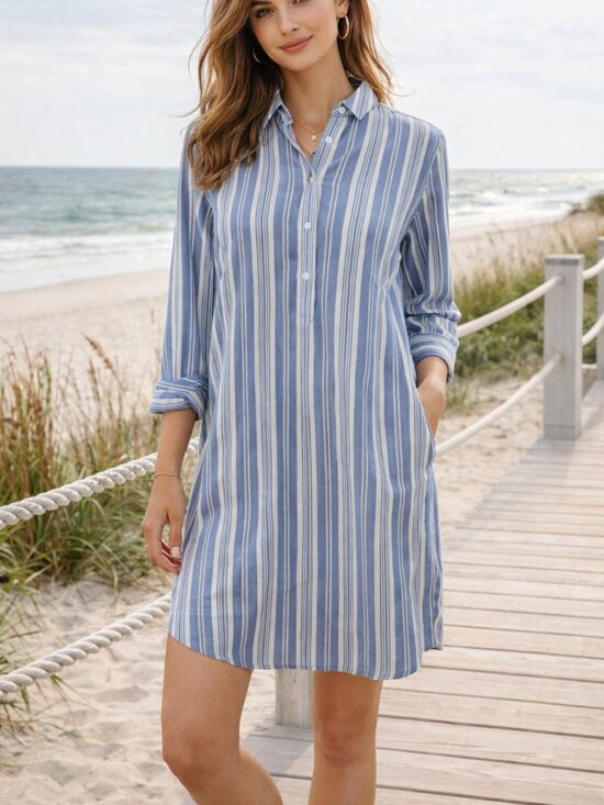 J. Jill Dresses & Skirts - J. Jill Tunic Shirt Dress Long Sleeve Blue White Striped Women's Medium Petite